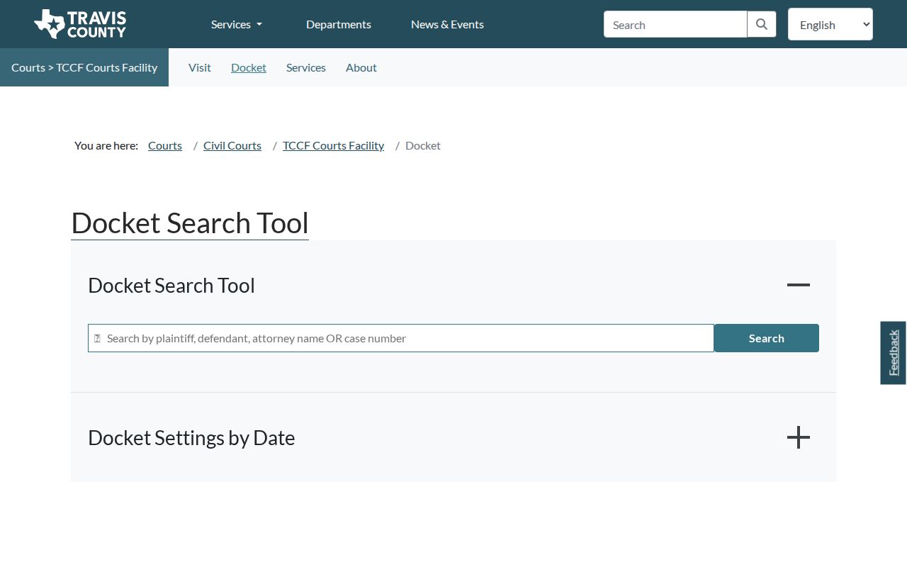 Travis County civil court docket search controls