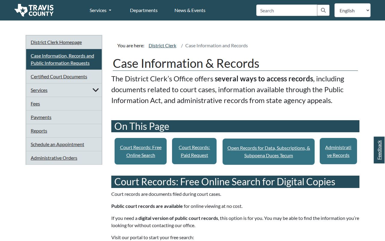 Travis County case search public online and official copy paths