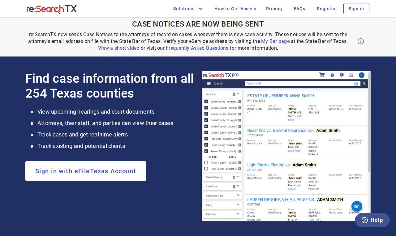 Travis County case search through reSearchTX