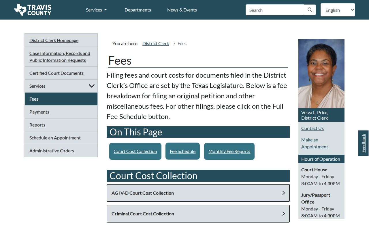 Travis County court records 2026 District Clerk fees