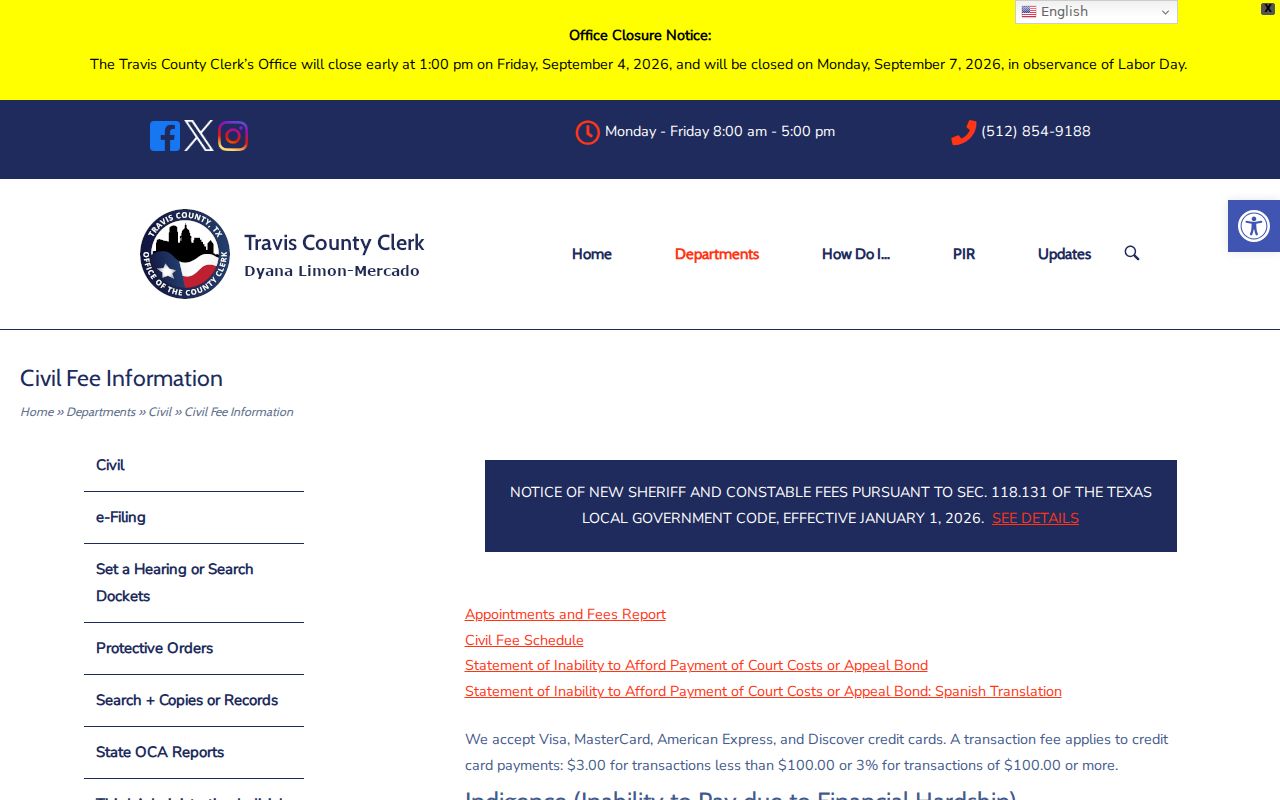 Travis County court records County Clerk civil copy fees