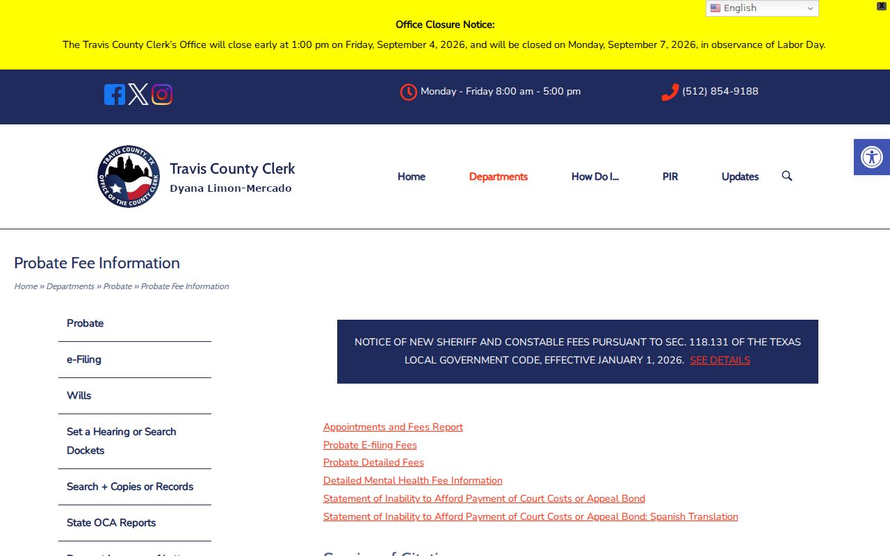 Travis County court records probate copy and search fees
