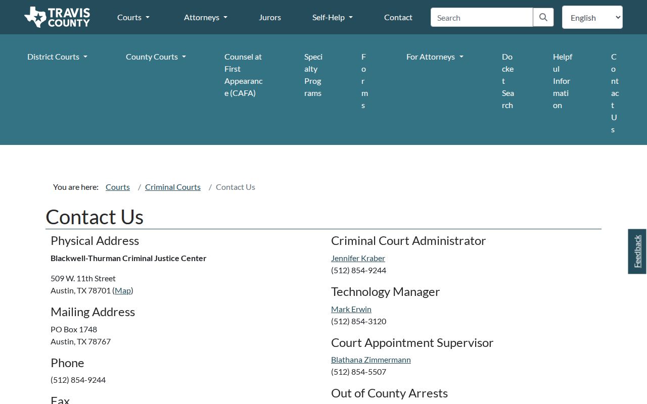 Travis County criminal court docket location