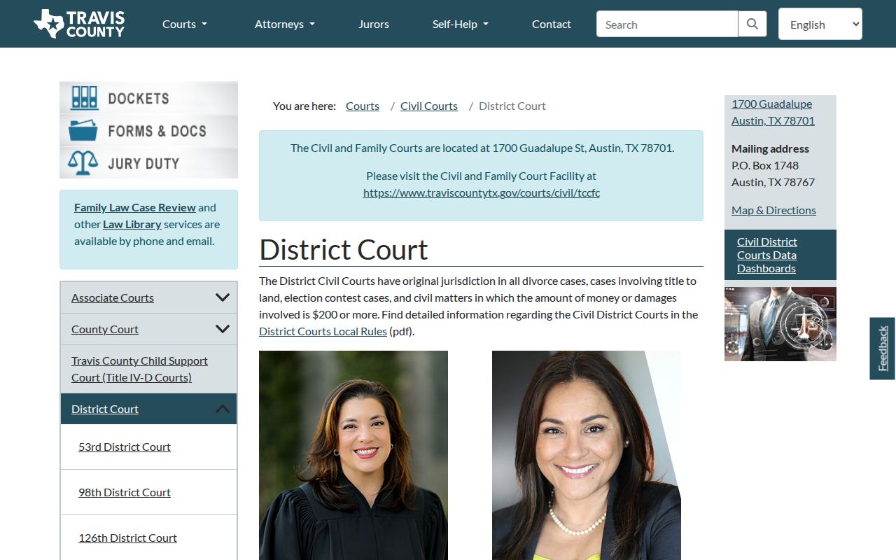 Travis County civil court docket and district court roster