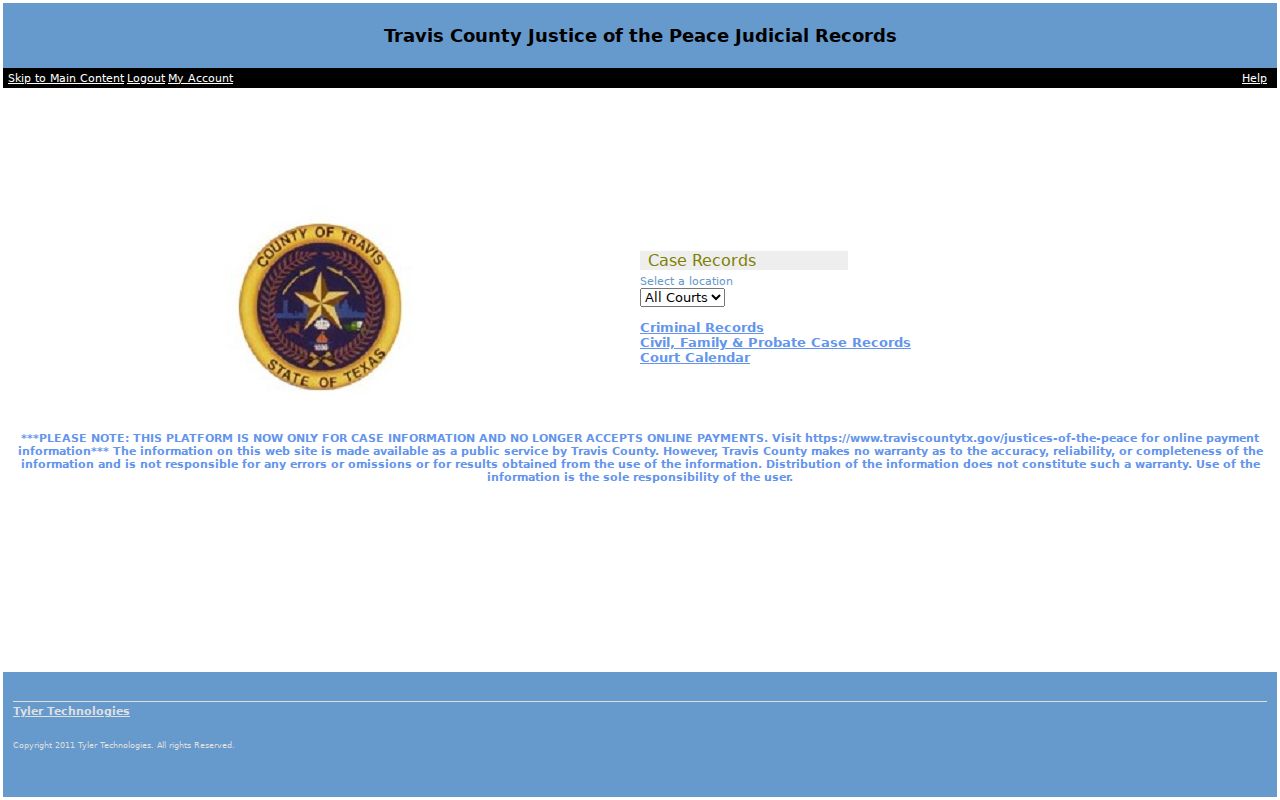 Travis County traffic court records JP public access portal