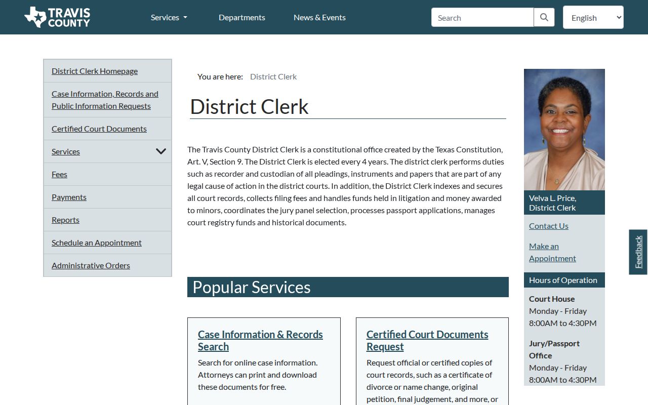 Travis County court docket District Clerk services